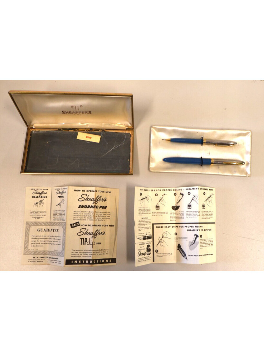 Sheaffer Snorkel Peacock  Fountain Pen and Pencil Sentinel Set w/box and manual